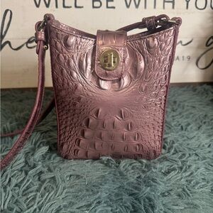 Brahmin Crocodile-Embossed Plum Crossbody Bag